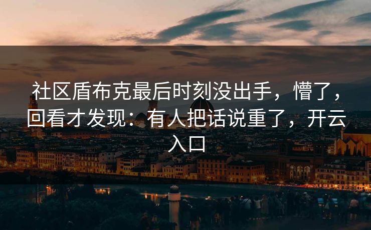 社区盾布克最后时刻没出手，懵了，回看才发现：有人把话说重了，开云入口